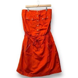 NWT Ashley Stewart Orange Dress 16 Strapless Bright Vacation Retro Playful Casua